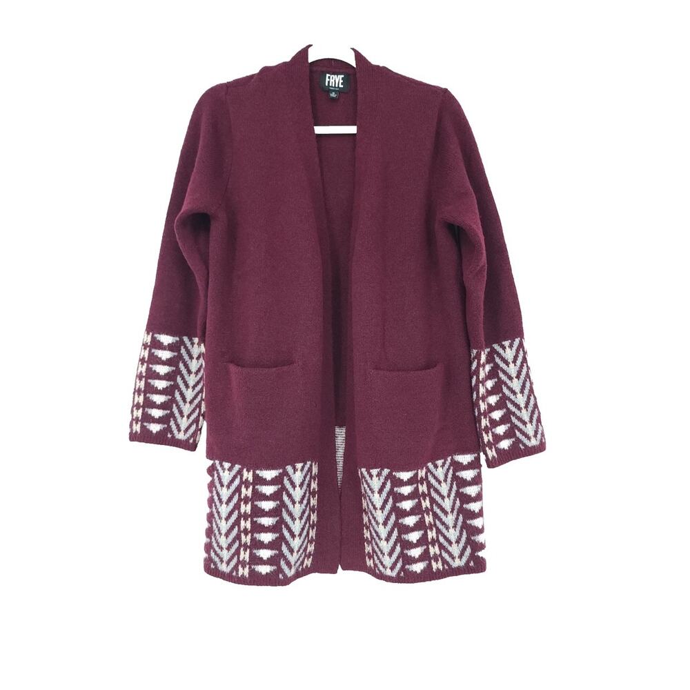 NWT Frye Cardigan Sweater Women's Large Burgundy Boho Southwest Cozy Tribal Open - Picture 2 of 11